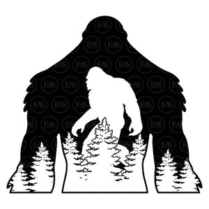 Bigfoot in Woods Svg, Forest Svg, Big foot Svg, Sasquatch Svg,Yeti Svg. Vector Cut file Cricut, Silhouette, Sticker, Pdf Png Dxf Eps.