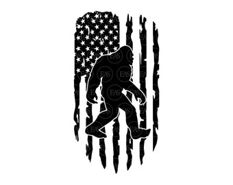 Bigfoot Distressed American Flag Svg, Big Foot Svg, Yeti Svg, Sasquatch Svg, Flaga USA. Wektorowy plik do cięcia dla Cricut, Pdf Png Dxf, Sylwetka.