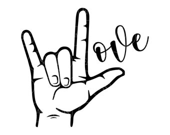 Te amo signo de mano svg, amor svg, ASL, lenguaje de señas svg. Archivo de corte vectorial Cricut, Silueta, Pegatina, Calcomanía, Plantilla, Pdf Png Dxf Eps