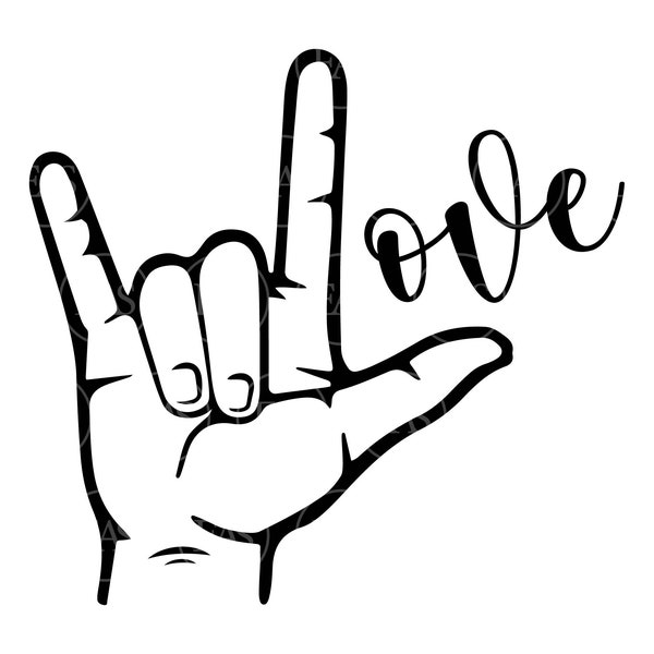 Te amo signo de mano svg, amor svg, ASL, lenguaje de señas svg. Archivo de corte vectorial Cricut, Silueta, Pegatina, Calcomanía, Plantilla, Pdf Png Dxf Eps