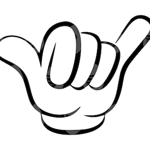 Cartoon Shaka Hand Svg, Shaka Png, Hang Loose Svg, Aloha Hand Sign Svg, Hawaii Mahalo Hand Svg. Vector Cut file Cricut, Silhouette.