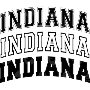 Indiana Svg, Indiana Png, Varsity Font Svg, College Font, Gebogen Tekst, Amerika Staat. Vector gesneden bestand Cricut, silhouet.