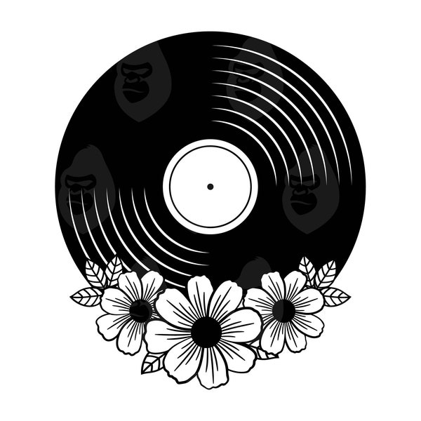 Floral Vinyl Record Svg, Vinyl Record Png, Music Disc Record Svg, Vinyl Disc Svg, Vintage Vinyl. Vector Cut file for Cricut, Silhouette.