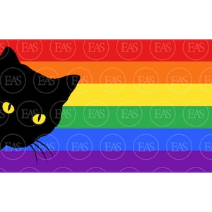 Chat noir furtif Svg en drapeau arc-en-ciel Svg, Lgbtq Fierté Svg, Lgbt. Clipart, fichier de coupe vectorielle Cricut, Silhouette, Pdf Png Dxf Eps, autocollant