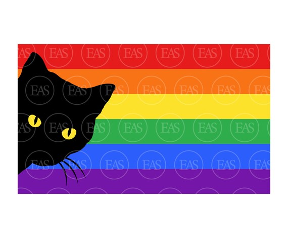 Peeking Black Cat Svg in Rainbow Flag Svg, Lgbtq Pride Svg, Lgbt. Clip art, Vector Cut file Cricut, Silhouette, Pdf Png Dxf Eps, Sticker