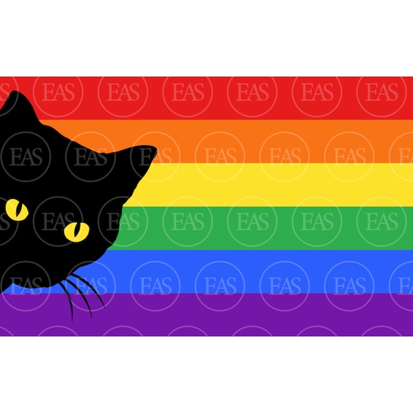 Peeking Black Cat Svg in Rainbow Flag Svg, Lgbtq Pride Svg, Lgbt. Clip art, Vector Cut file Cricut, Silhouette, Pdf Png Dxf Eps, Sticker