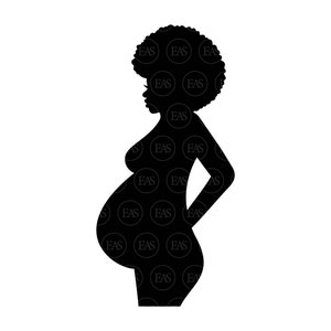 Femme afro enceinte SVG, Baby Bump SVG, Grossesse Révéler SVG, Fête des Mères. Fichier de coupe vectorielle Cricut, Silhouette, Pdf Png Dxf Eps, Autocollant.