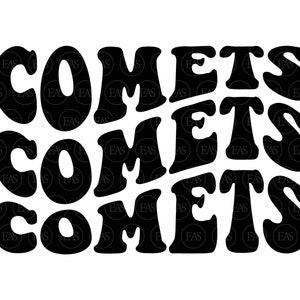 Comets Wavy Stacked Svg, Go Comets Svg, Comets Team Svg, Retro Vintage Groovy Font. Vector Cut file Cricut, Silhouette, Pdf Png Dxf.