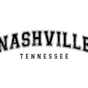 Nashville Tennessee Svg, Nashville Tennessee Png, gebogen Varsity lettertype Svg, Amerika staat. Vector gesneden bestand Cricut, silhouet, Pdf Png Dxf.