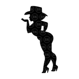 Thick Curvy Afro Cowgirl Svg, Chubby Mudflap Trucker Girl, Cowboy Woman Svg. Vector Cut file Cricut, Silhouette, Pdf Png Dxf Eps, Decal.