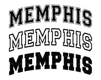 Memphis Svg, Varsity Font Svg, College Font, Arched Text, America Svg. Vector Cut file Cricut, Silhouette, Sticker, Decal, Pdf Png Dxf.