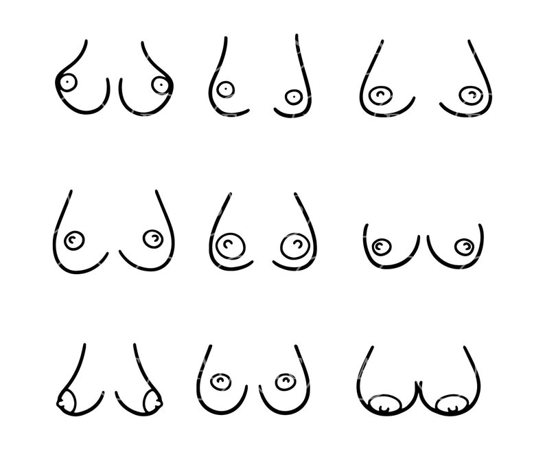 Boobs Svg, Hand Drawn Boobies Svg. Tits Svg. Vector Cut file for Cricut, Silhouette, Sticker, Decal, Vinyl, Stencil, Pdf Png Dxf Eps. image 1