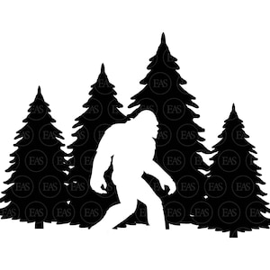 Bigfoot Svg in Forest Svg, Big Foot Woods Svg, Sasquatch Svg, Yeti Svg. Vector Cut file Cricut, Silhouette, Sticker, Decal, Pdf Png Dxf Eps.