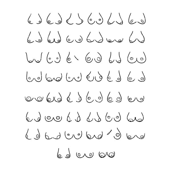 Hand Drawn Boobs Svg Bundle. Tits Svg Collection. Vector Cut file for Cricut, Silhouette, Sticker, Decal, Vinyl, Stencil, Pdf Png Dxf Eps.