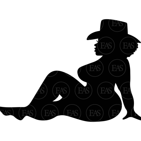 Thick Curvy Afro Cowboy Mudflap Girl Svg, Chubby Trucker Girl, Cowboy Woman Svg. Vector Cut file Cricut, Silhouette, Pdf Png Dxf Eps, Decal.