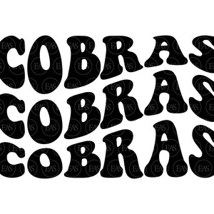 Cobra's golvende gestapelde SVG, Go Cobra's SVG, Cobra's team, retro vintage groovy lettertype. Vector gesneden bestand Cricut, silhouet, sticker, Pdf Png Dxf.