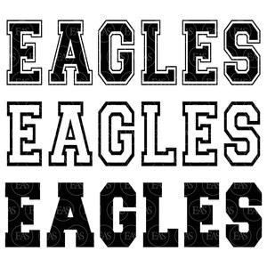 Eagles Svg, Eagles Varsity Font, Go Eagles Svg, Eagles Jersey, Mascota del equipo Eagles. Archivo de corte vectorial Cricut, Silueta, Pdf Png Dxf.