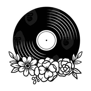 Floral Vinyl Record Svg, Vinyl Record Png, Music Disc Record Svg, Vinyl Disc Svg, Retro Vintage Vinyl. Arquivo de corte vetorial Cricut, Silhouette.