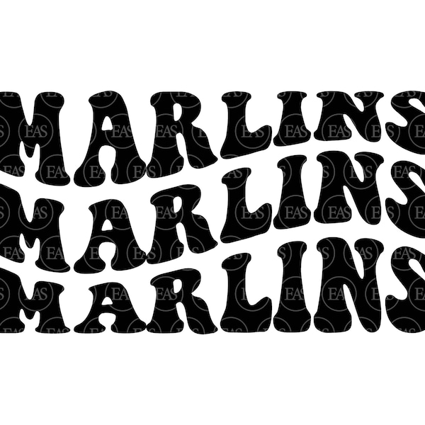 Marlins Wavy Stacked Svg, Go Marlins Svg, Marlins Team, Retro Vintage Groovy Font. Vector Cut file Cricut, Silhouette, Sticker, Pdf Png Dxf.