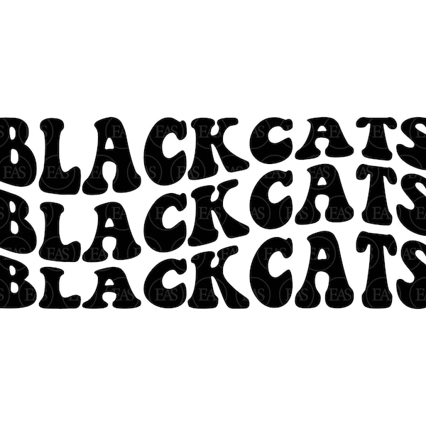 Blackcats Wavy Stacked Svg, Go Blackcats Svg, Blackcats Team, Retro Vintage Groovy Font. Vector Cut file Cricut, Silhouette, Pdf Png Dxf.