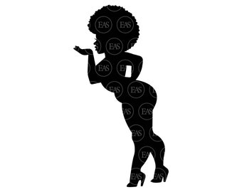Thick Curvy Afro Woman Svg, Trucker Mudflap Girl Svg, Chubby Girl Svg. Vector Cut file Cricut, Silhouette, Pdf Png Dxf Eps, Sticker, Decal.
