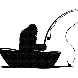 Fisherman Bigfoot Svg, Fishing Big Foot Svg, Yeti Svg, Sasquatch Svg. Vector Cut file Cricut, Silhouette, Sticker, Vinyl, Pin, Pdf Png Dxf.