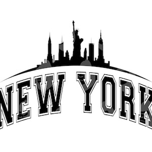 New York Skyline Svg, New York Skyline Png, Varsity College Font, Testo arcuato, Stato americano. File di taglio vettoriale Cricut, Silhouette.
