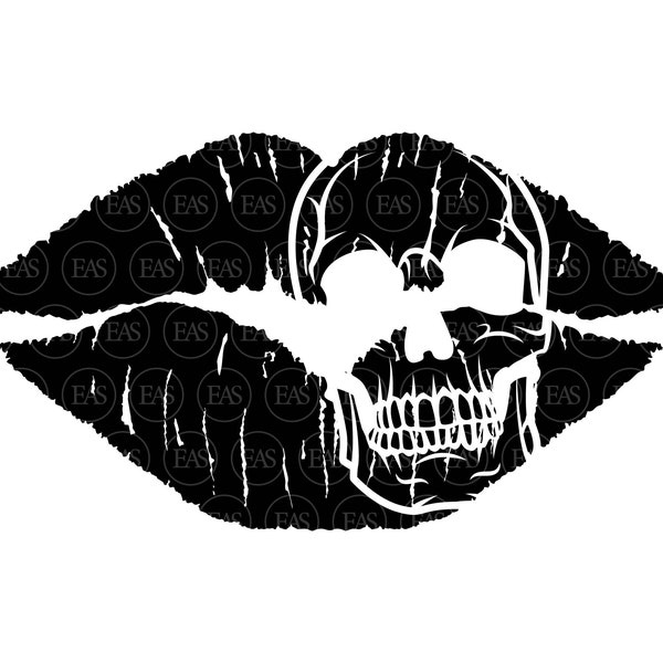 Lips Skull Svg, Lipstick Kiss Svg, Lips Print Svg. Vector Cut file Cricut, Silhouette, Sticker, Decal, Vinyl, Stencil, Pin, Pdf Png Dxf.