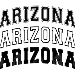 Arizona Svg, Arizona Varsity Png, College Font, gebogen tekst, America State Svg. Vector gesneden bestand Cricut, silhouet, sticker, Pdf Png Dxf.
