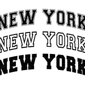 New York Svg, Varsity Font Svg, College Font, Testo ad arco, Stato americano. File di taglio vettoriale Cricut, Silhouette, Adesivo, Decalcomania, Pdf Png Dxf.