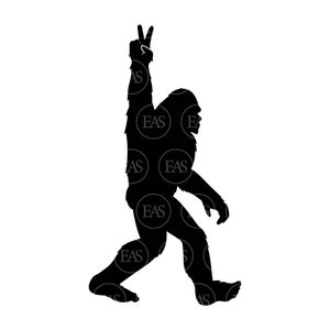 Bigfoot Paz Svg, Pie Grande Svg, Signo de Mano de Paz Svg, Yeti Svg, Sasquatch Svg. Archivo de corte vectorial para Cricut, Silhouette, Pdf Png Dxf Eps.