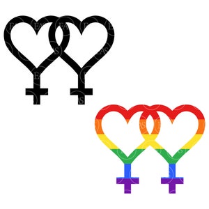 Amour lesbien Svg, Drapeau arc-en-ciel, Symbole de genre féminin, Fierté Lgbtq. Clip art, fichier Vector Cut Cricut, Silhouette, Pdf Png Dxf Eps, Autocollant