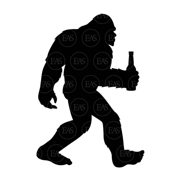 Bigfoot with Beer Bottle Svg, Big Foot Svg, Drunk Svg, Yeti Svg, Sasquatch Svg. Vector Cut file for Cricut, Silhouette, Pdf Png Dxf Eps.