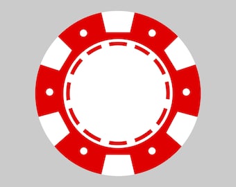 Può includere: Un gettone da poker rosso e bianco con un centro vuoto.