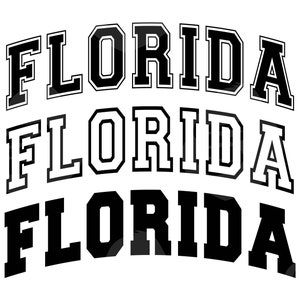 Florida SVG, Florida Png, Varsity Schrift svg, College-Schrift, gewölbter Text, America State svg Vektor-Schnittdatei Cricut, Silhouette, Sticker.