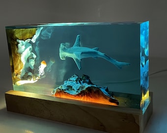 Harslamp haai kwallen, kleine familie ornamenten, cadeau beste vriend, unieke decoratie, gepersonaliseerd nachtlampje, vakantiecadeau