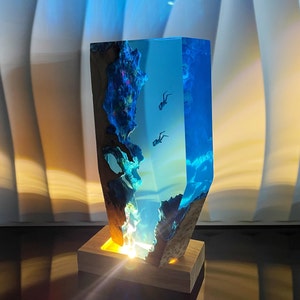 Taucher Nachtlicht, Tauchen Tiefsee Exploration, personalisierte Epoxy Holzlicht, Freitauchen, Halloween Geschenk, Weihnachtsgeschenk