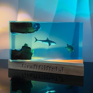 Ocean Scene Shark Light, Handmade Artwork, Personalized Home Decor, Best Friend Gift, Unique Ocean Decor, Great Collectible, Christmas Gifts