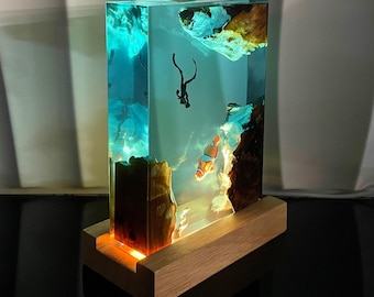 Diver Resin Lamp, Personalized Ocean Night Light, Halloween Gifts, Christmas Gifts, Best Friend Gifts