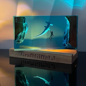 Shark Diver Resin Lamp, Home Ocean Decorations, Best Friend Gift, Unique Decoration, Personalized Night Light, Christmas Gift