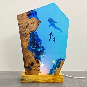Whale Shark Resin Night Light, Father And Son Divers Explore The Ocean, Best Friend Gift, Unique Decor, Christmas Gift, Halloween Gift