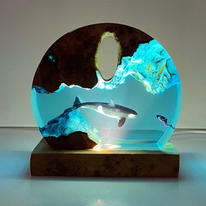 Orca Resin Night Light, Diver And Whale Ornament, Best Friend Gift, Unique Decoration, Halloween Gift, Christmas Gift image 2