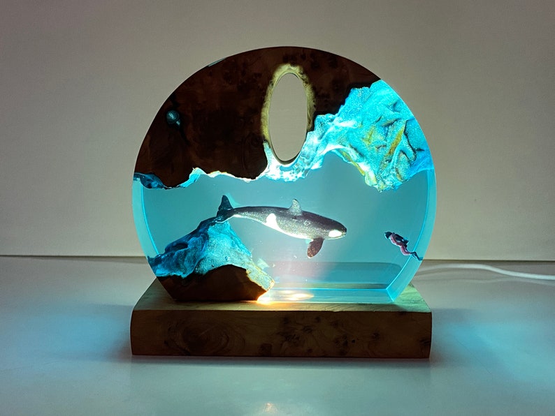 Orca Resin Night Light, Diver And Whale Ornament, Best Friend Gift, Unique Decoration, Halloween Gift, Christmas Gift image 2