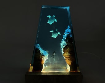 Harslamp zeeschildpad, handgemaakte kunst, gepersonaliseerde duikerdecoratie, cadeau beste vriend, uniek decor, cadeau voor kinderen