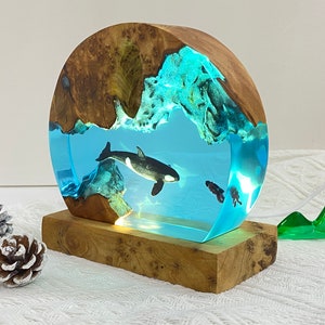 Orca Resin Night Light, Diver And Whale Ornament, Best Friend Gift, Unique Decoration, Halloween Gift, Christmas Gift image 3