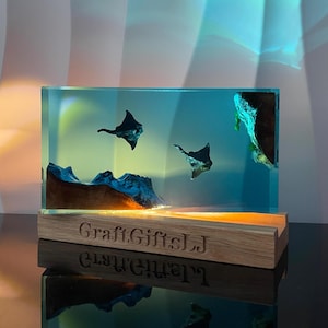 Manta Ray Resin Lamp, Handmade Ocean Artwork, Personalized Home Decor, Best Friend Gift, Unique Ocean Decor, Great Collectible