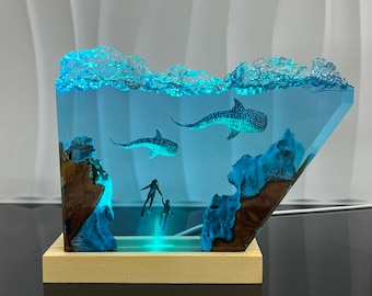 Ocean Whale Shark Resin Night Light, Father & Son Divers, Halloween Gifts, Christmas Gifts, Best Friend Gifts