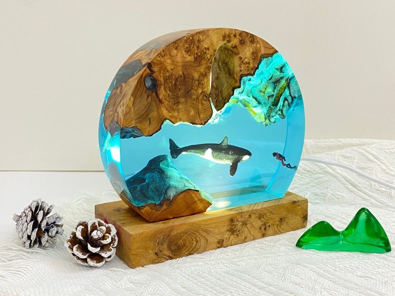 Orca Resin Night Light, Diver And Whale Ornament, Best Friend Gift, Unique Decoration, Halloween Gift, Christmas Gift image 1