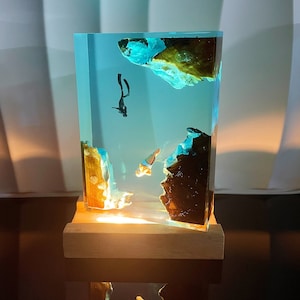 Clown Fish & Diver Resin Lamp: Personalized Ocean Night Light, Halloween Gifts, Christmas Gifts, Best Friend Gifts