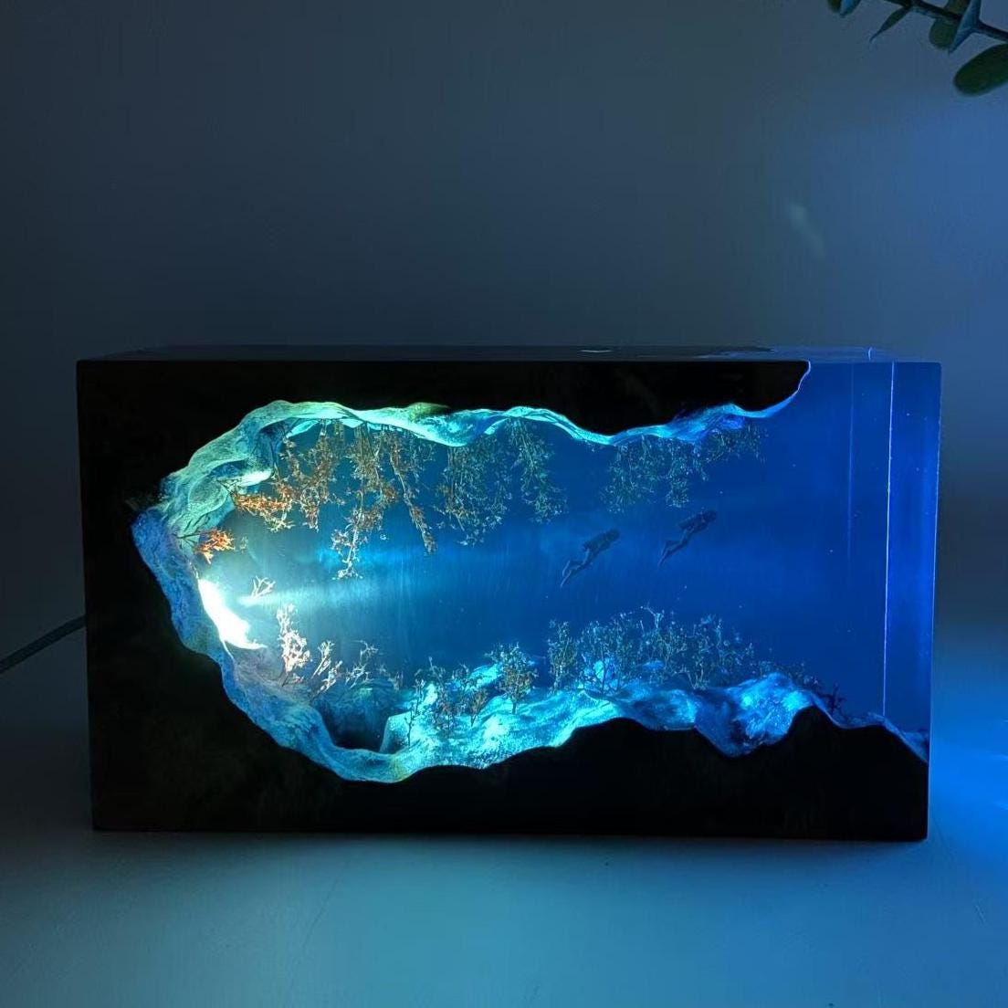 Personalized Diver Night Light: Epoxy Resin Deep Sea Lamp